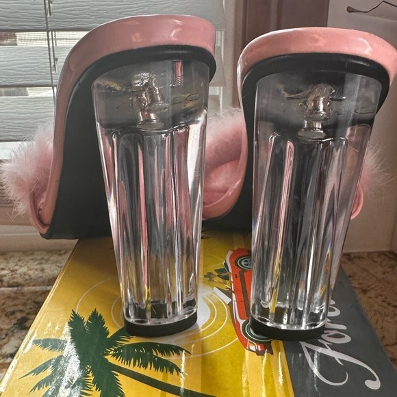 Forever Pink Rabbit Fur and Lucite Heeled "Boudoir" Slides - Picture 6 of 8